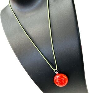 Handmade Orange Red Art Glass Floral Design Pendant Chord Fashion Necklace